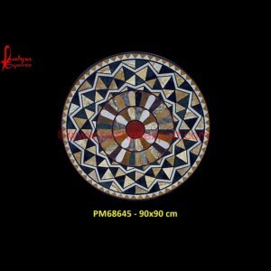 Round Marble Stone Overlay Dining Table Top