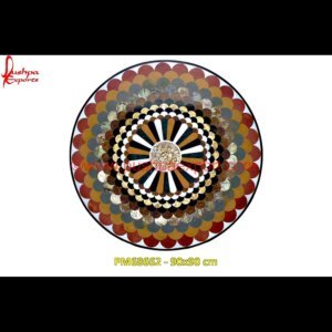 Inlay Round Black Marble Stone Coffee Table Top