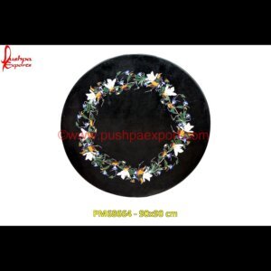 Motif Inlay Round Black Marble Stone Table Top