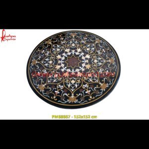 Motif Inlay Round Black Marble Foyer Medallion