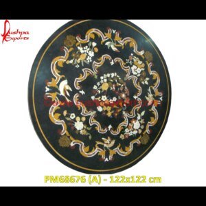Round Black Marble Inlay Coffee Table Top