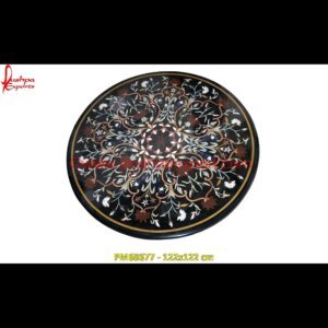 Motif Inlay Round Black Marble Tea Table Top