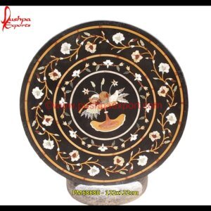 Pietra Dura Round Black Marble Stone Coffee Medallion