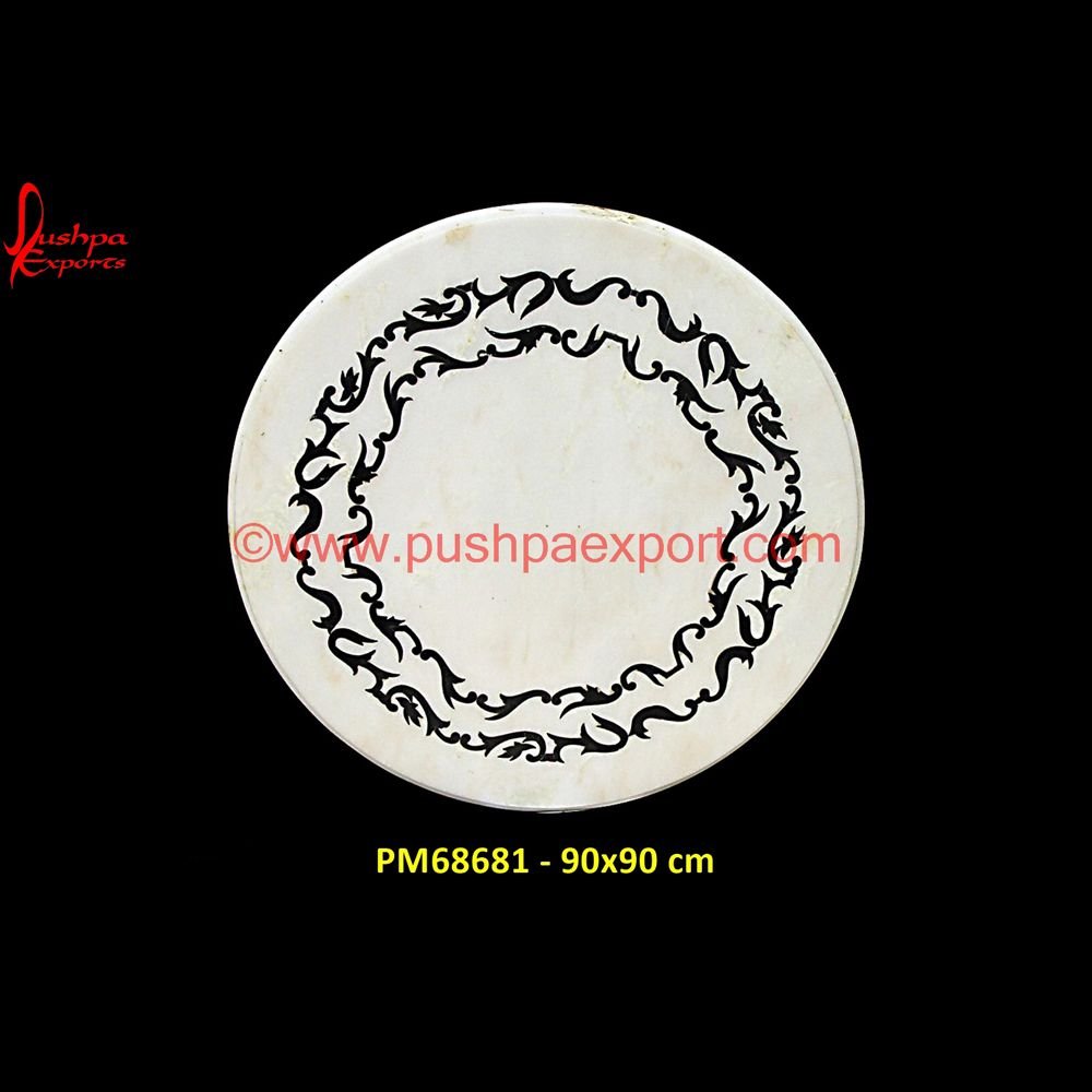 Pattern Inlay White Marble Stone Round Table Top PM68681 - 90x90 cm stone for inlay,pietre dure,pietra dura table,pietra dura,marble medallions,marble inlay tables,marble inlay,marble floor medallions,brass inlay marble tile,white marble inlay tabl.jpg