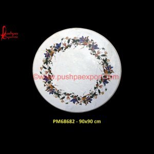 Tiny Pichakari Work Round White Marble Stone Table Top