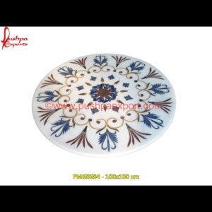 White Marble Stone Inlay Round Coffee Table Top