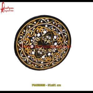 Motif Inlay Black Marble Stone Round Coffee Table Top