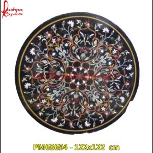 Round Black Marble Table Top Motif Inlay