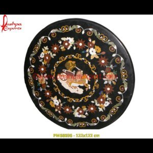 Motif Inlay Round Black Marble Dining Medallion