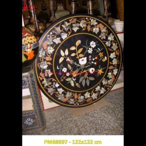 Inlay Black Marble Stone Round Tea Table Top