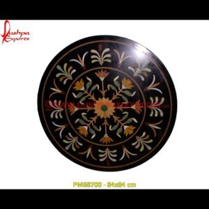 Pattern Inlay Round Black Marble Stone Coffee Table Top