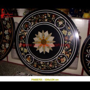 Round Natural Black Marble Inlay Table Top