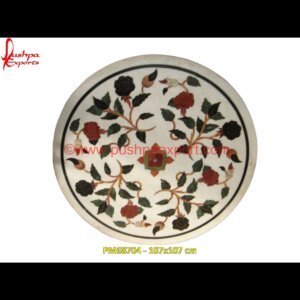 Inlay Round White Marble Stone Coffee Table Top