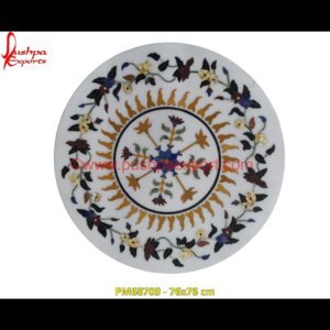 Inlay Artwork Round White Marble Stone Table Top