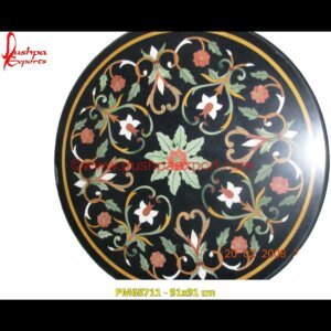 Inlay Round Black Marble Stone Tea Table Top