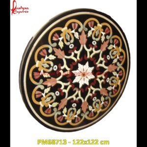 Traditional Art Inlay Round Black Marble Stone Table Top
