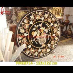 Round Motif Inlay Black Marble Stone Coffee Table Top