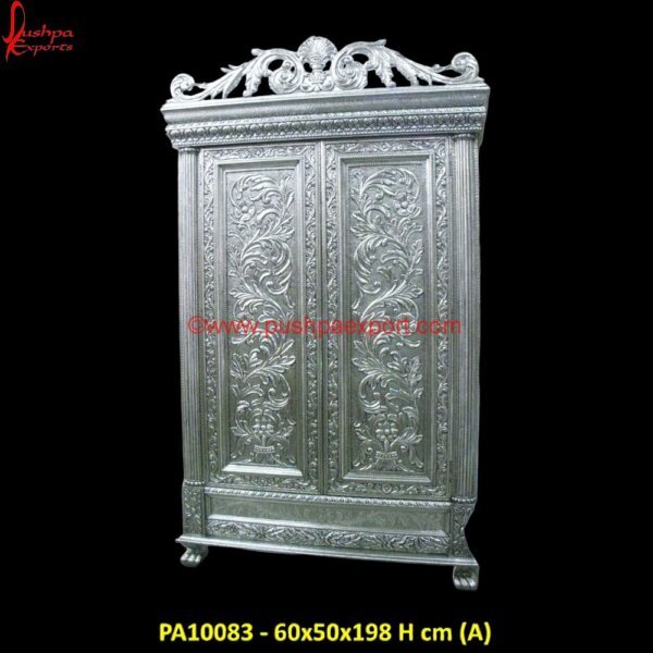 Hand Carved Silver Metal Wardrobe PA10083 (A) White Metal Cupboard, White Metal Closet, White Metal Cabinet With Doors, White Metal Bedroom Furniture, White Metal Almirah, Silver Wardrobe, Silver Vintage Wardrobe, Silver Leaf Armoire.jpg"