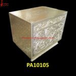 White Metal Embossed Bed Side Cabinet