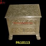 White Metal Carved Bed Side Cabinet