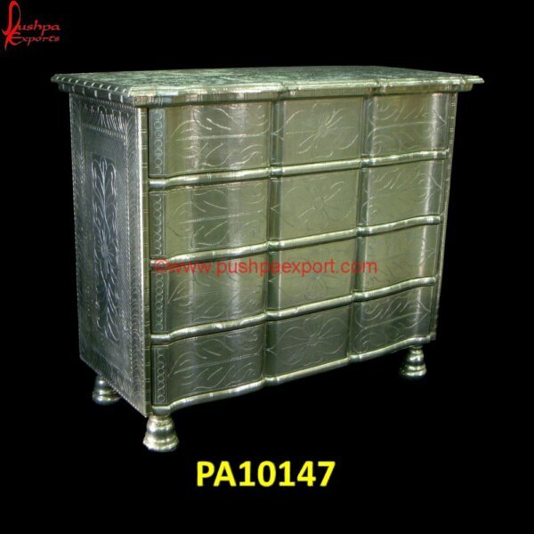 Silver Leaf Chest of Drawers PA10147 Silver Tall Chest Of Drawers, Silver Tallboy Chest Of Drawers, White Metal Chest Of Drawers, White Metal Furniture Udaipur, White Metal Handicrafts, White Metal Storage Drawers, Wooden.jpg