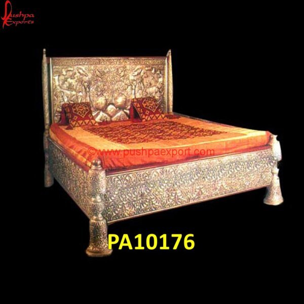 Full Size White Metal Floral Bed PA10176 Silver Bed, Silver Bed Frame, White Bed Frame King Size, White Bed Frame Queen Size, White Metal Bed Frame, Antique Carved Headboard, Carved Bed, Carved Bed Frame, Carving Bed, Metal Bed.jpg