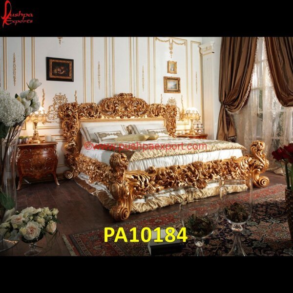 Majestic Gold Highly Carved Floral Design King Size Bed PA10184 Carving Bed, Full Size White Metal Bed, Hand Carved Bed, Hand Carved Wooden Beds, King Size Carved Headboard, Silver Canopy Bed, Vintage White Metal Bed Frame, White Metal Bed, White.jpg