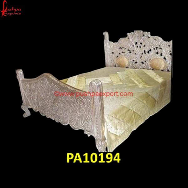 White Metal Jali work King Bed PA10194 Wood Carved Beds, Wood Carving Bed, Antique Hand Carved Bed, Antique White Metal Bed, Queen Size White Metal Bed, Carved Antique Bed, Carved Bedroom Furniture, Carved Wooden Bed Head.jpg