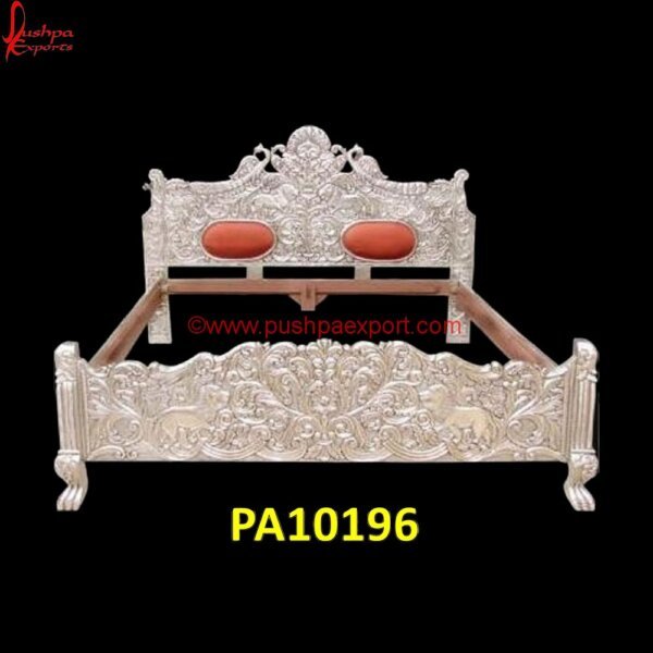 Antique Hand Carving Silver Bed PA10196 Antique Hand Carved Bed, Antique White Metal Bed, Queen Size White Metal Bed, Carved Antique Bed, Carved Bedroom Furniture, Carved Wooden Bed Head, Classic White Metal Bed, Lotus Carved.jpg