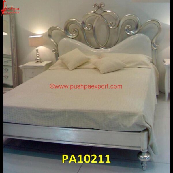 Modern White Metal Queen Size Bed PA10211 Carved Headboard, Silver Bed, Silver Bed Frame, White Bed Frame King Size, White Bed Frame Queen Size, White Metal Bed Frame, Antique Carved Headboard, Carved Bed, Carved Bed Frame, Metal.jpg