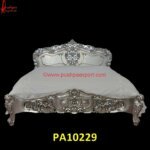 Classic White Metal Bed with Floral Pattern