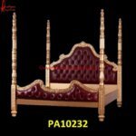 Brass Four Poster Bed with Tufted Pattern