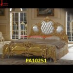 King Size Brass Coated Wooden Carved Bed