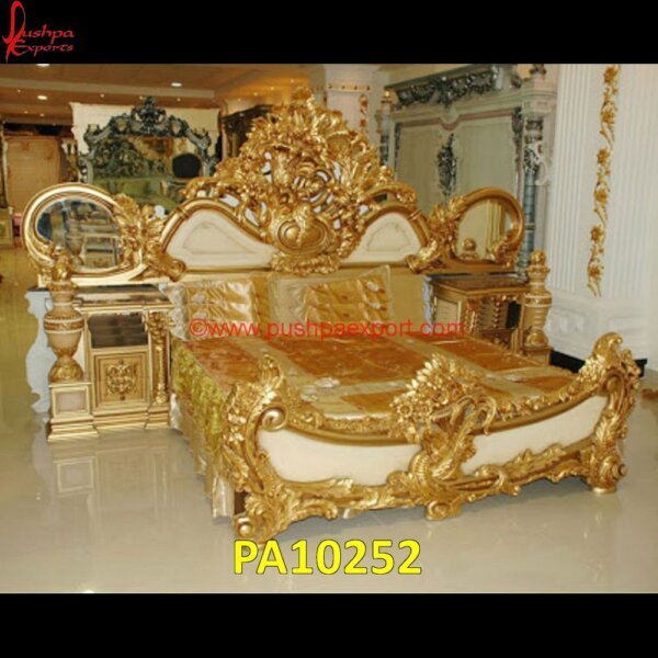 Royal Gold Hand Carved Wooden Bed PA10252 Antique Carved Headboard, Carved Bed, Carved Bed Frame, Carving Bed, Full Size White Metal Bed, Hand Carved Bed, Hand Carved Wooden Beds, King Size Carved Headboard, Silver Canopy Bed.jpg