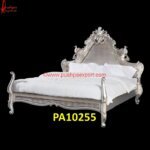 Antique White Metal Carving Bed with Peacock Headboard