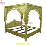 Royal Carved Brass Metal Four Poster Bed