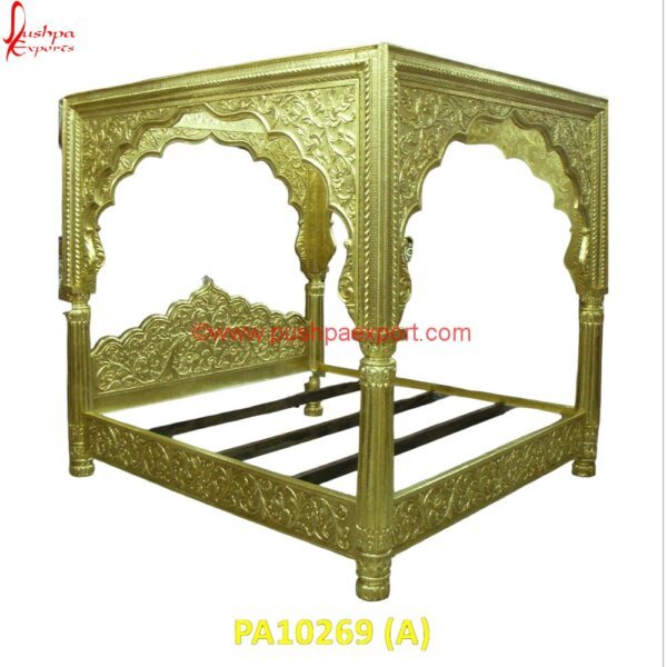 Royal Carved Brass Metal Four Poster Bed PA10269 (A) Modern White Metal Bed Frame, Queen Size White Metal Bed, Rustic White Metal Bed Frame, Silver Wood Bed, Vintage White Metal Bed, White Antique Metal Bed, White Metal Bed King Size.jpg