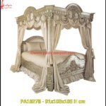 Four Poster Heavily Carved Gothic White Metal Canopy Bed