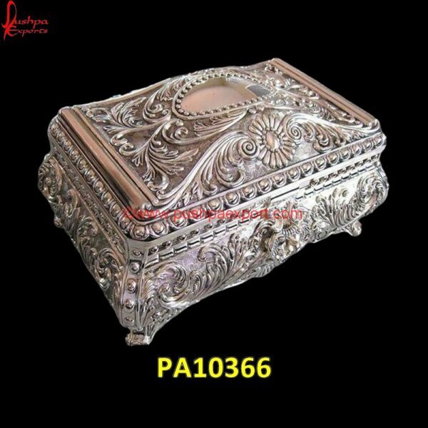 Antique White Metal Floral Decorative Box PA10366 White Metal Chest, White Metal Dry Fruit Box, White Metal Gift Articles, White Metal Gift Items, White Metal Gifts, White Metal Handicrafts, White Metal Items, White Metal Jewelry Box.jpg