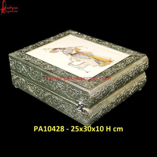 Floral White Metal Dry Fruit Box PA10428 White Metal Rectangle Box, White Metal Ring Box, White Metal Trinket Box, Metal Decorative Boxes, White Metal Box, White Metal Chest, White Metal Dry Fruit Box, White Metal Gift Articles.jpg