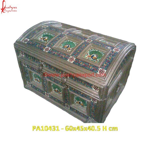 Peacock Minakari White Metal Jewelry Box PA10431 Metal Decorative Boxes, White Metal Box, White Metal Chest, White Metal Dry Fruit Box, White Metal Gift Articles, White Metal Gift Items, White Metal Gifts, White Metal Handicrafts.jpg