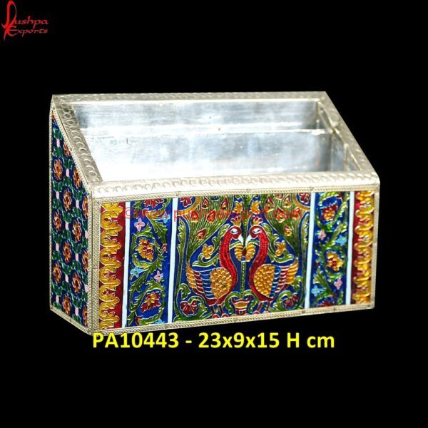 Peacock Minakari White Metal Tissue Box PA10443 Hard White Metal Box, White Metal Antique Box, White Metal Decorative Box, White Metal Rectangle Box, White Metal Ring Box, White Metal Trinket Box, Metal Decorative Boxes, White Metal Box.jpg