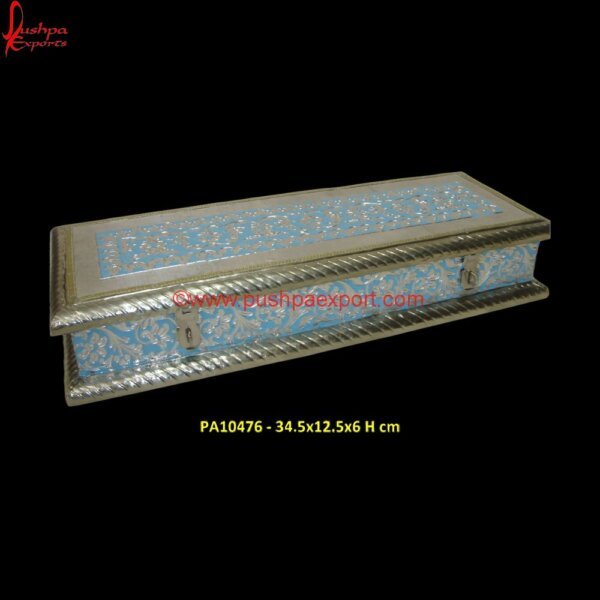 Floral Blue White Metal Chest Box PA10476 White Metal Rectangle Box, White Metal Ring Box, White Metal Trinket Box, Metal Decorative Boxes, White Metal Box, White Metal Chest, White Metal Dry Fruit Box, White Metal Gift Articles.jpg