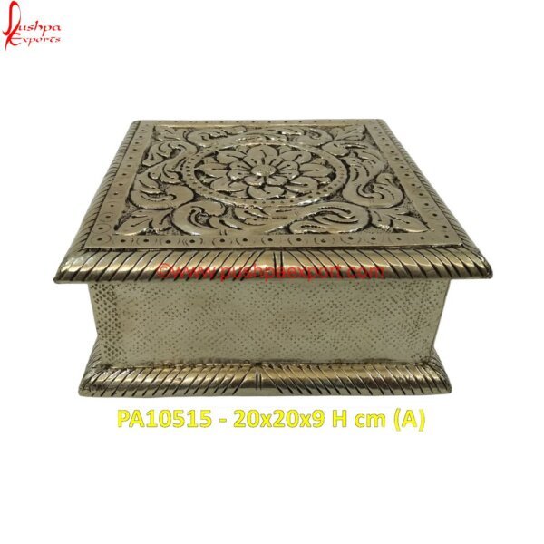 White Metal Dry Fruit Box with Floral Embossing PA10515 (A) Metal Decorative Boxes, White Metal Box, White Metal Chest, White Metal Dry Fruit Box, White Metal Gift Articles, White Metal Gift Items, White Metal Gifts, White Metal Handicrafts.jpg