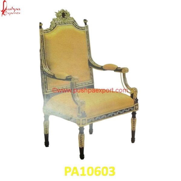 Wooden Chair with Golden Work PA10603 Dining Chairs Silver Legs, Dining Chairs With Silver Legs, Hand Carved Chair, Hand Carved Wooden Chairs, Silver Accent Chair, Silver Dining Chairs, Silver Metal Chairs, Silver Throne Chair.jpg