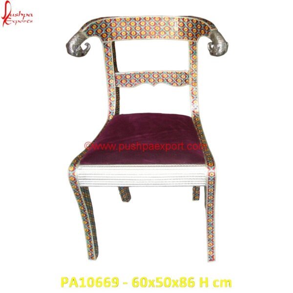 Indian Meenakari Dining Rams Head Chair PA10669 Hand Carved Wooden Dining Chairs, High Back Carved Wooden Chair, Indian Carved Wooden Chairs, Silver Wing Back Chair, Victorian Carved Chair, Vintage White Metal Chairs, White Metal.jpg