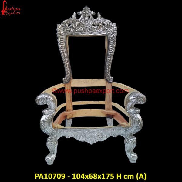 Silver Royal Chair with Floral Design PA10709 (A) Hand Carved Wooden Dining Chairs, High Back Carved Wooden Chair, Indian Carved Wooden Chairs, Silver Wing Back Chair, Victorian Carved Chair, Vintage White Metal Chairs, White Metal.jpg