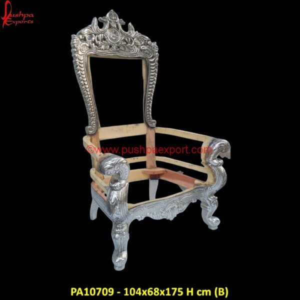 PA10709 (B) High Back Carved Wooden Chair, Indian Carved Wooden Chairs, Silver Wing Back Chair, Victorian Carved Chair, Vintage White Metal Chairs, White Metal And Wood Dining Chairs, White Metal.jpg