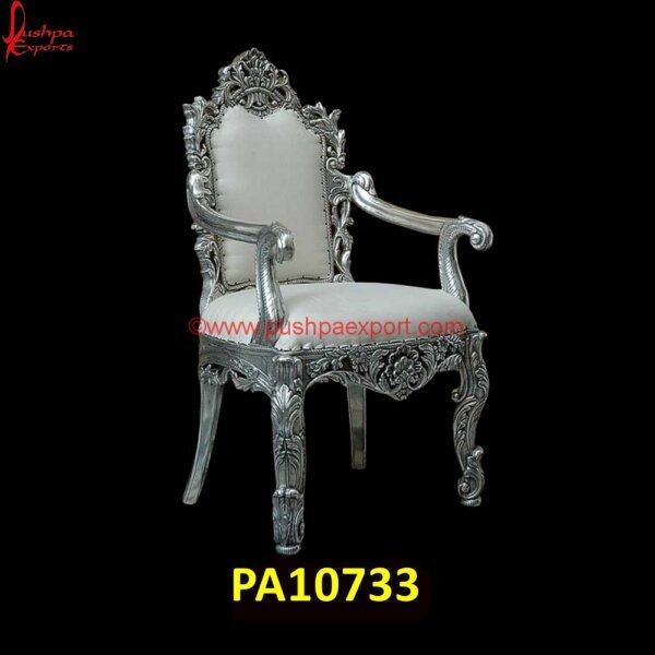 Carved Floral Design Chair PA10733 Dining Chairs Silver Legs, Dining Chairs With Silver Legs, Hand Carved Chair, Hand Carved Wooden Chairs, Silver Accent Chair, Silver Dining Chairs, Silver Metal Chairs, Silver Throne Chair.jpg