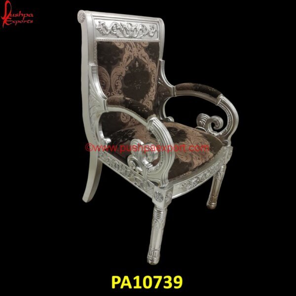 Silver Carved Chair with Round Handles PA10739 Silver Metal Chairs, Silver Throne Chair, Silver Vanity Chair, Silver Velvet Chair, White And Silver Accent Chair, White Metal Dining Chairs, Antique Carved Lion Chair, Antique Throne.jpg